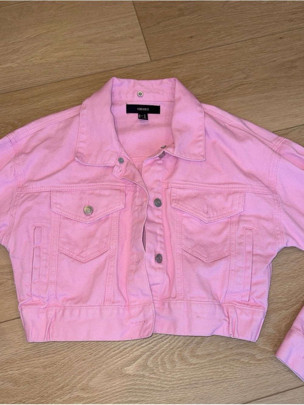 Forever 21 Pink Cropped Denim Jacket